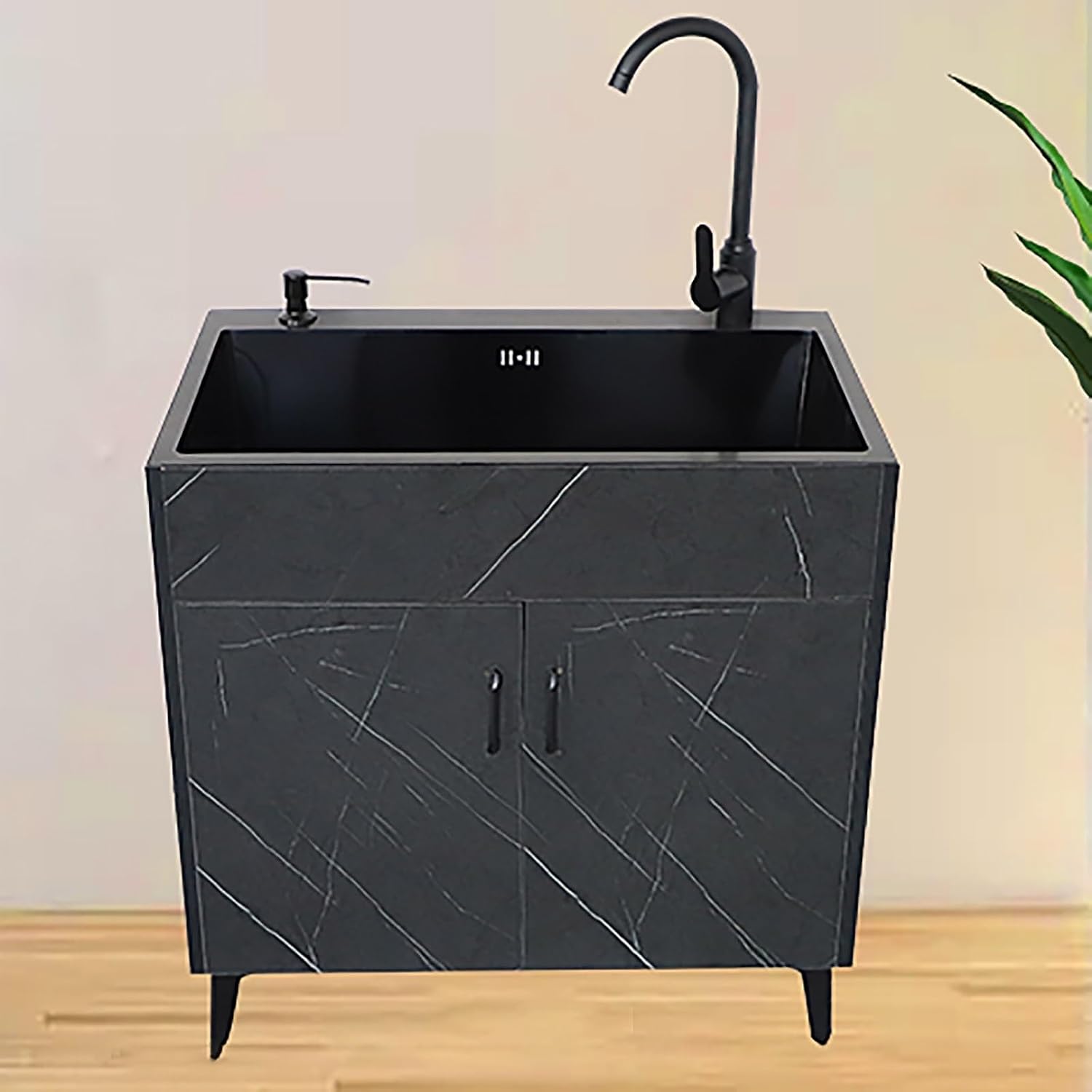 Practical stainless steel sink with cabinet, outdoor kitchen sink cabinet with pull-out faucet, floor-standing bathroom sink cabinet, complete set of accessories included, suitable for indoor and outd