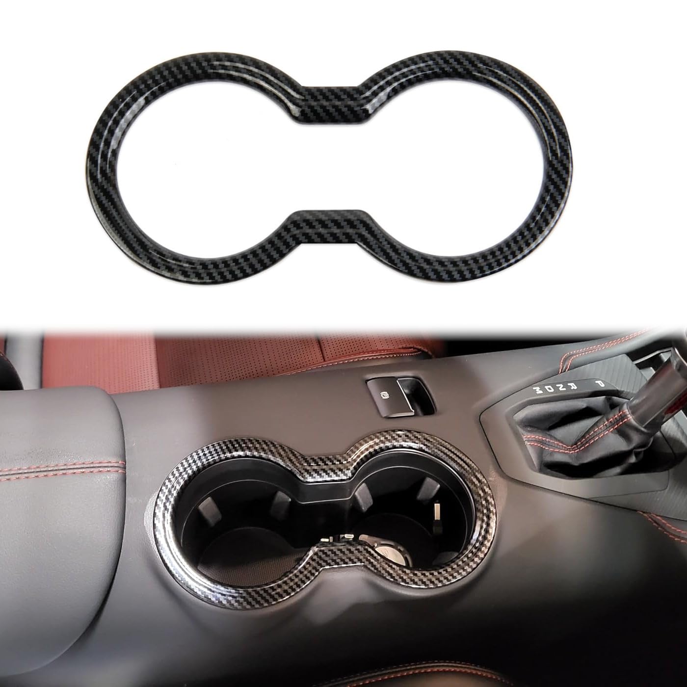 Central Cup Holder Frame Trim Accessories for 2024 2025 Ford Mustang (Carbon Fiber Style)