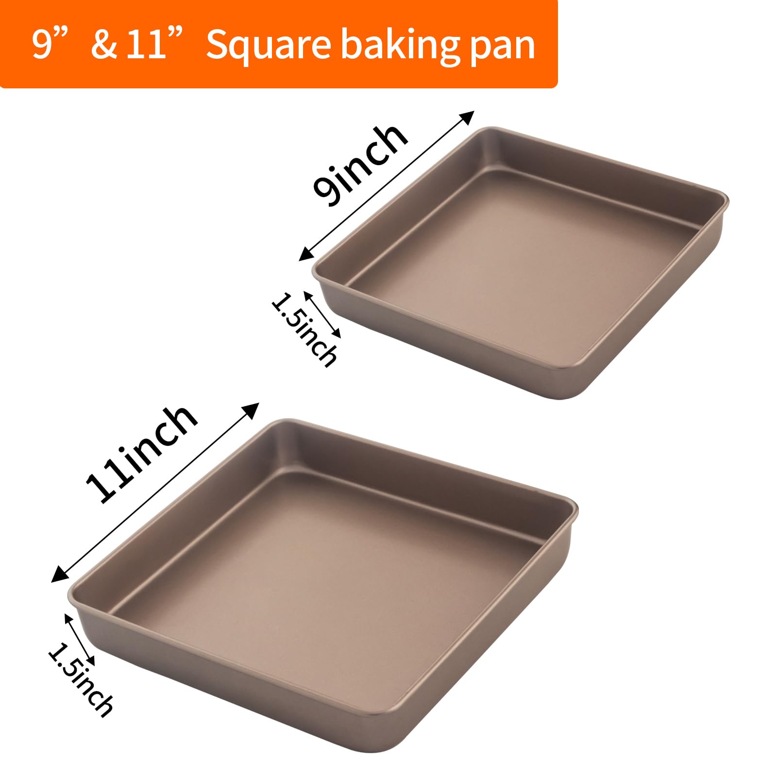 Square Cake Pans 9x9 Inch (Set Of 2) Nonstick Carbon Steel With