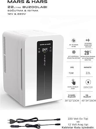 Mars & Hars 22 Lt Taşınabilir Soğutma ve Isıtma Buzdolabı, Dokunmatik LED Ekran, Derece Ayarlı, 12V/220V