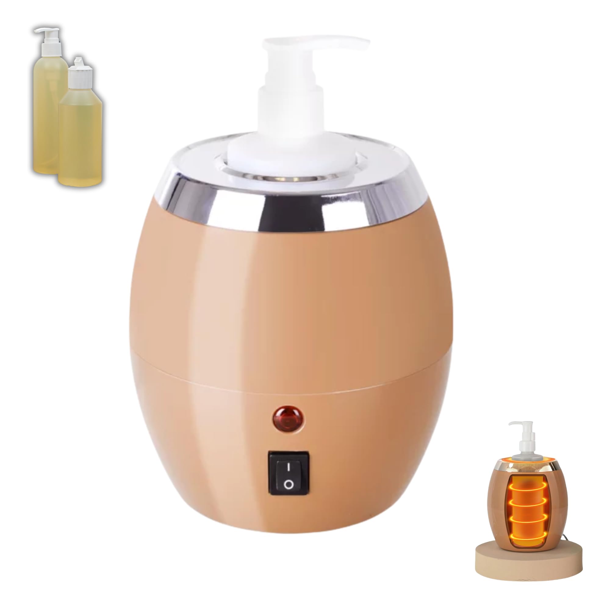 Electric Oil Warmer for Massage Oils: Heater with Single 250ml Plastic Pump Bottle - Relaxing + Warm Accessory for Treatment - Soothing Relaxing Cream + Lotion - Easy Safe Opertation + Fast Speed