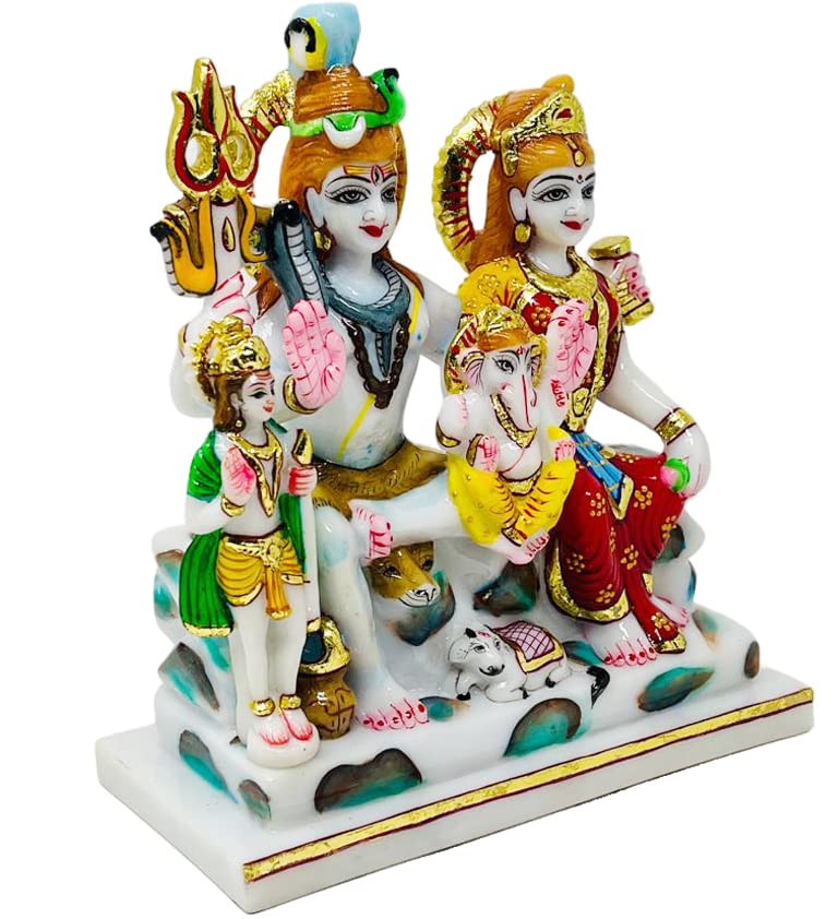 Image of Marble Dust Shiv Parivar, Shiv Family, Multicolor, 9.5 Inches, Idol 1 Piece (Multicolour)