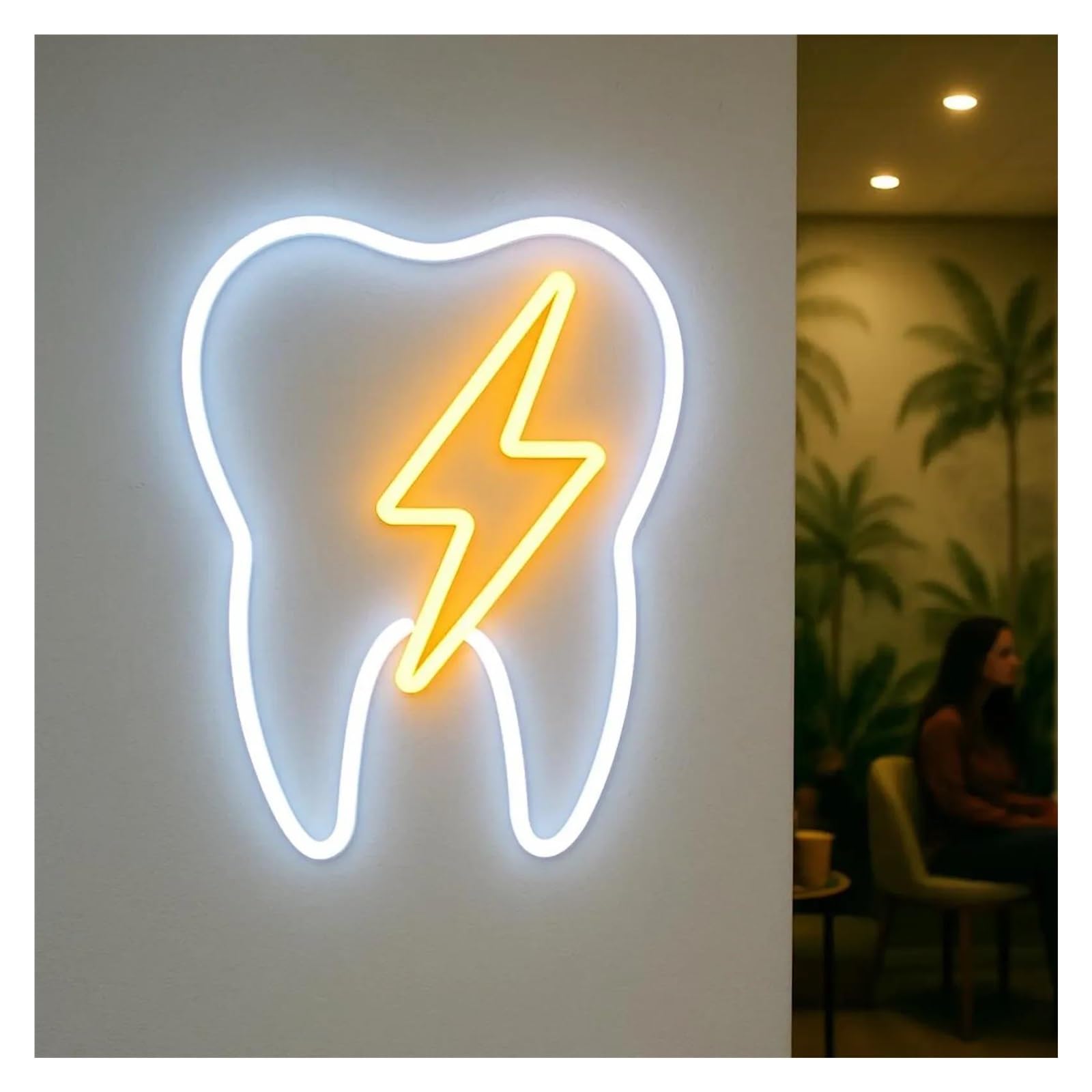 Luci al Neon Da Parete Dente E Fulmine Insegna Al Neon Dell'atmosfera Odontoiatria Clinica Decorazione Idea Per La Cura Dentale Per Dentista 40cm(Style2)