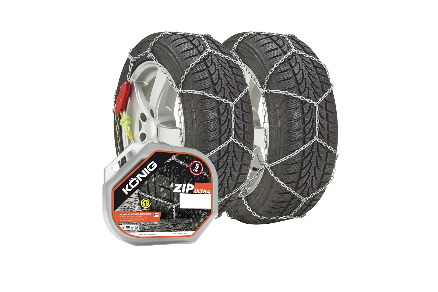 KÖNIG Catene da Neve Zip Ultra 9 gr. 70 per Auto, Maglie da 9 mm Autotensionanti per Pneumatici 195/70/13, Trazione su Ghiaccio e Neve con Omologazione ÖNORM V5117