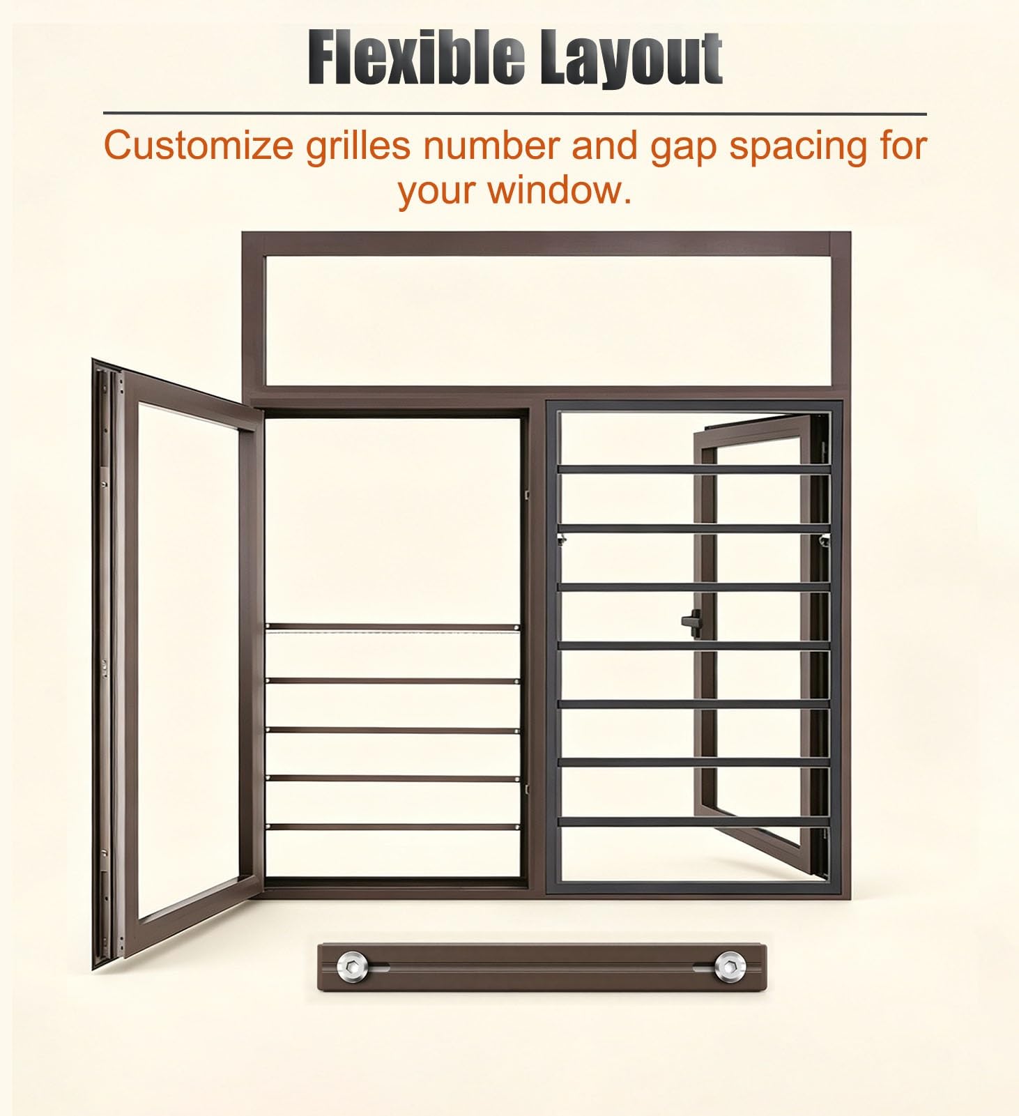 Inferriate per Finestre Barra di Sicurezza Flessibile Marrone per Finestre | Griglie di Sicurezza in Lega di Alluminio Rimovibili Senza Foratura per Animali e Bambini(1Pc,Inner Width-75cm/30")