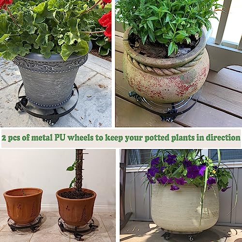 Planterhoma 3 Packs Large Metal Plant Caddy 12.6 Inch Plant Dolly With Wheels Heavy-Duty Wrought Iron Rolling Plant Stand With Casters For Indoor And Outdoor Plant Pot Rollers Black thumb #6