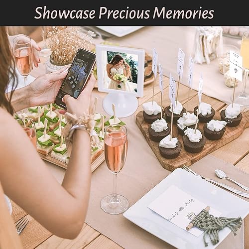 Miniatura 6 de Marcos de fotos de doble cara, marco de fotos de pedestal de 2 caras de 4 x 6 pulgadas con insertos y base, marco de fotos vertical de plástico para