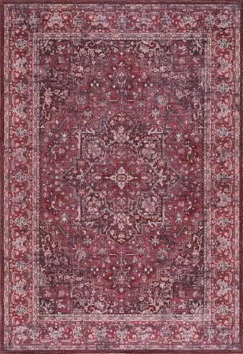RUG WEAVERS Tapis Vintage Lavable en Machine pour Salon, Chambre à Coucher et Cuisine (Rouge foncé, 160 x 230 cm)