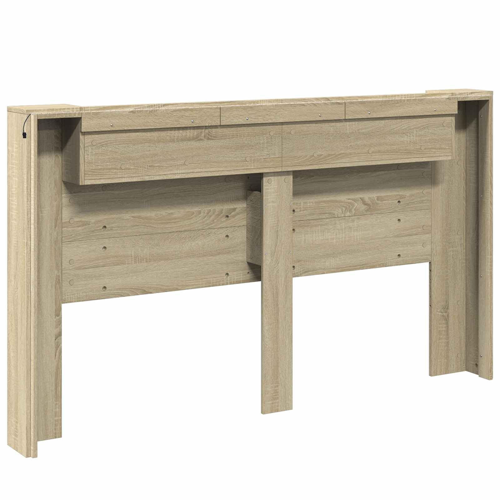 Cabecero de Cama de 180 cm, Camas con Mesitas y Luces, Cabezal con Contenedor, Cabecero Cama con Librería, Doble o Individual, Roble Sonoma