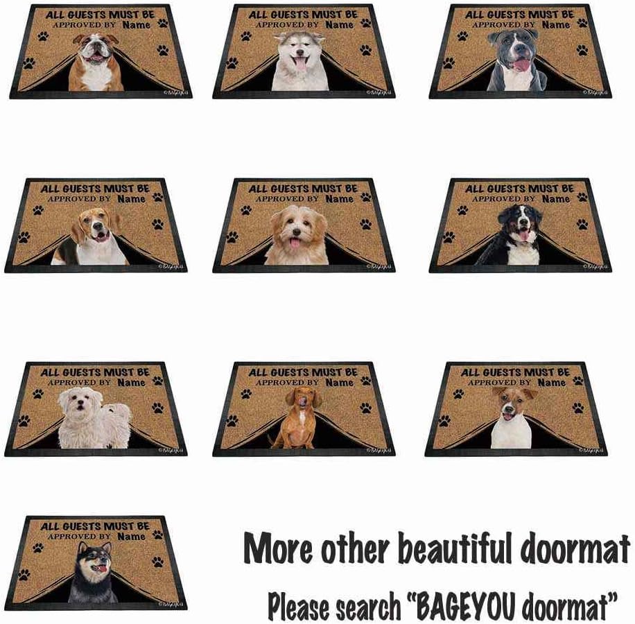BAGEYOU All Guests Must be Approved Doormat with My Love Dog Boston Terrier Welcome Floor Mat Custom Name 35.4 x 23.6