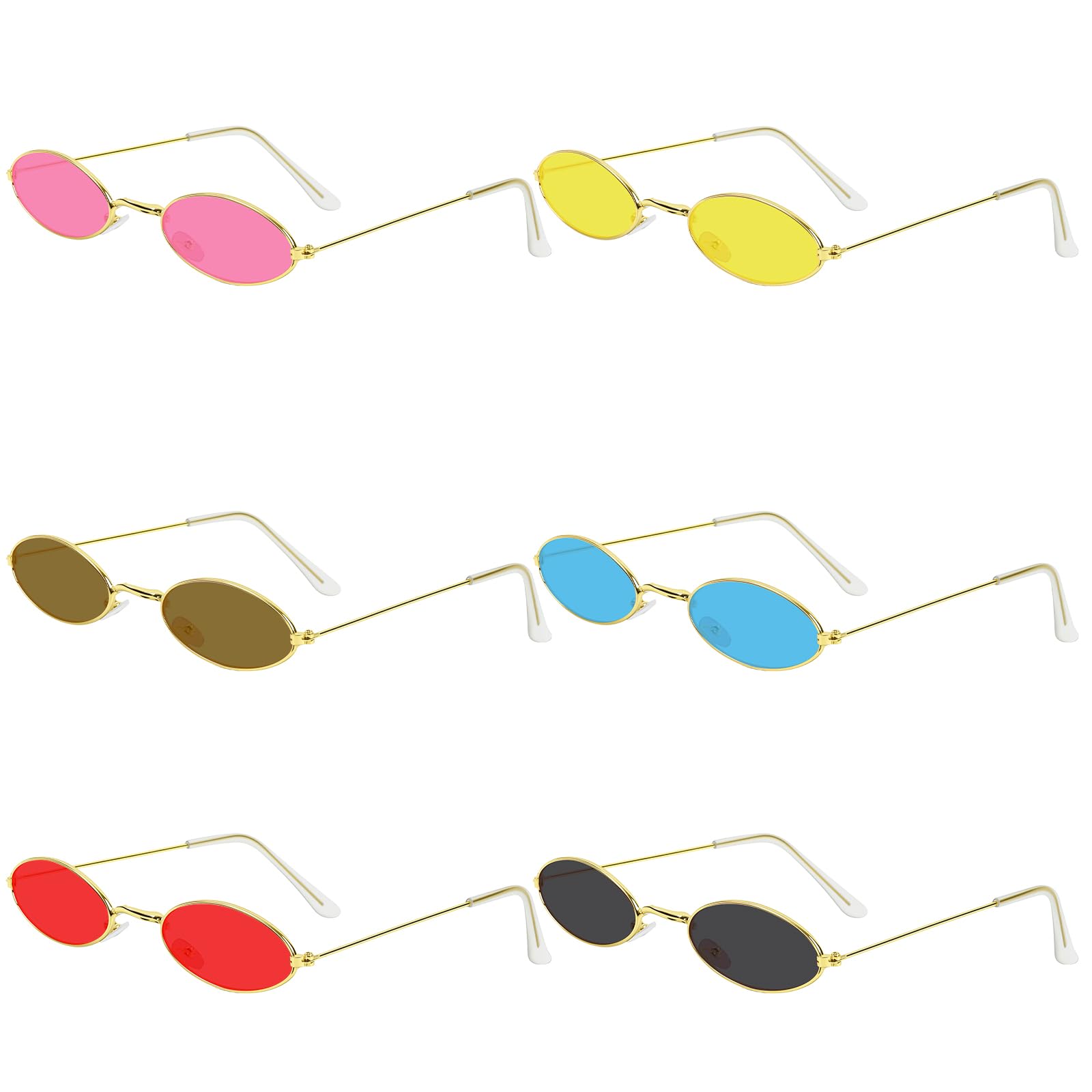 AUYAO Vintage Brille Oval Metall Damen Kleine Ovale 2/6 Paare Brille Modetrend Herren Oval Brille Partybrillen Set Hip-Hop-Brille Kleine Rahmen Erwachsene Sonnenbrille Rahmen für Party Foto Requisiten