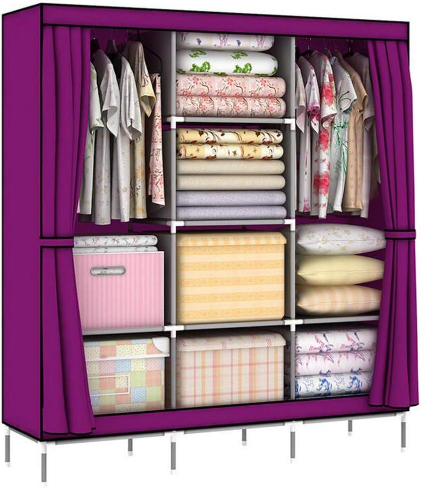 Cloth Wardrobe Clothes Closet, Portable Closet Wardrobe Storage Closet Standing Closet Fabric Cabinet Portable Wardrobe Organizer Storage,Purple 2_130x45x175cm
