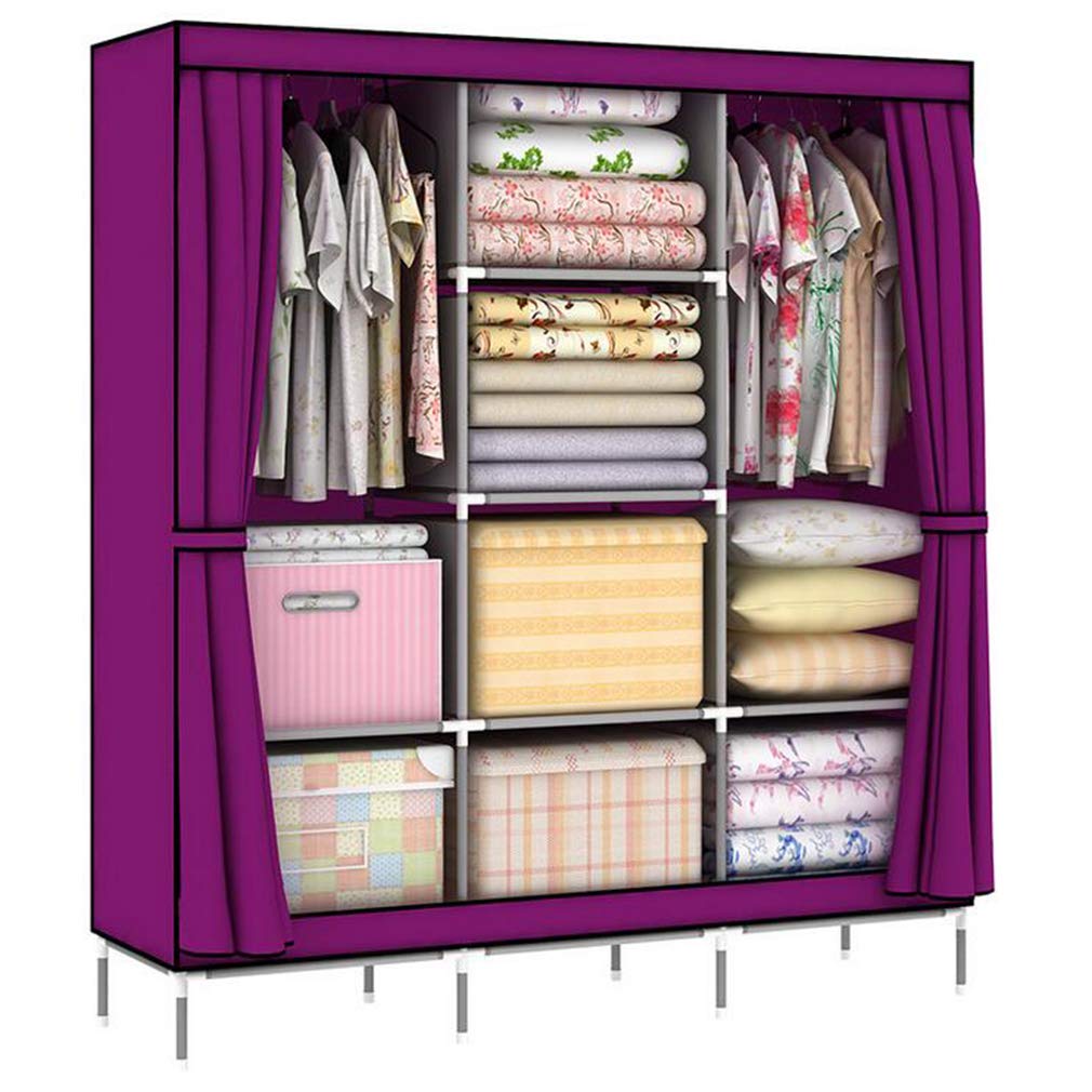 Armario de tela morado de 130x45x175cm para ropa con estructura de pie para almacenamiento