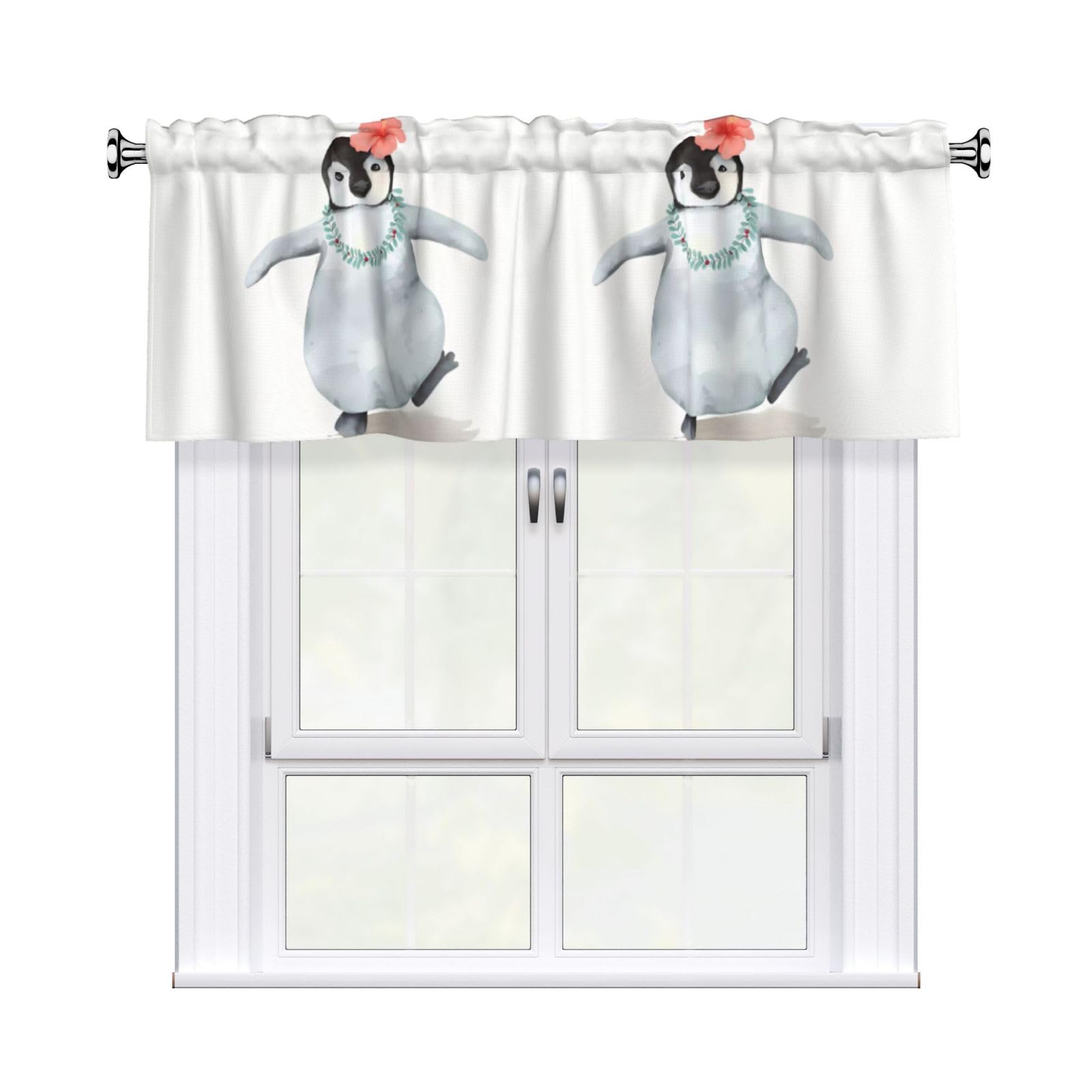 WHJSSF Penguin Wearing Flowers Prints Housewarming Gift – Peach Skin Window Valance 54x18 for a Cozy Kitchen Refresh