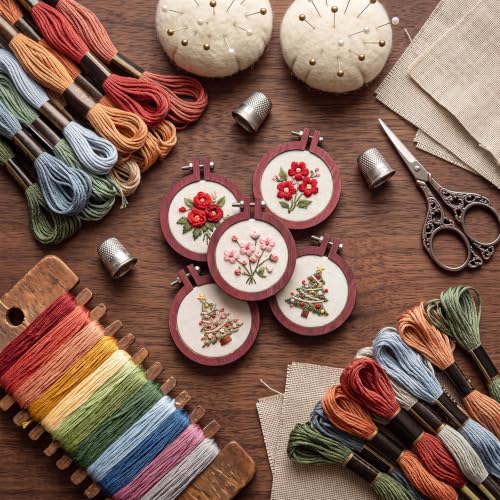 Image of Jetec 20 Pieces Mini Embroidery Hoops Wooden Small Tiny Embroidery Hoops Adjustable Circle Cross Stitch Ring Bulk for Home Ornaments Art Craft Handy Sewing (Brown)