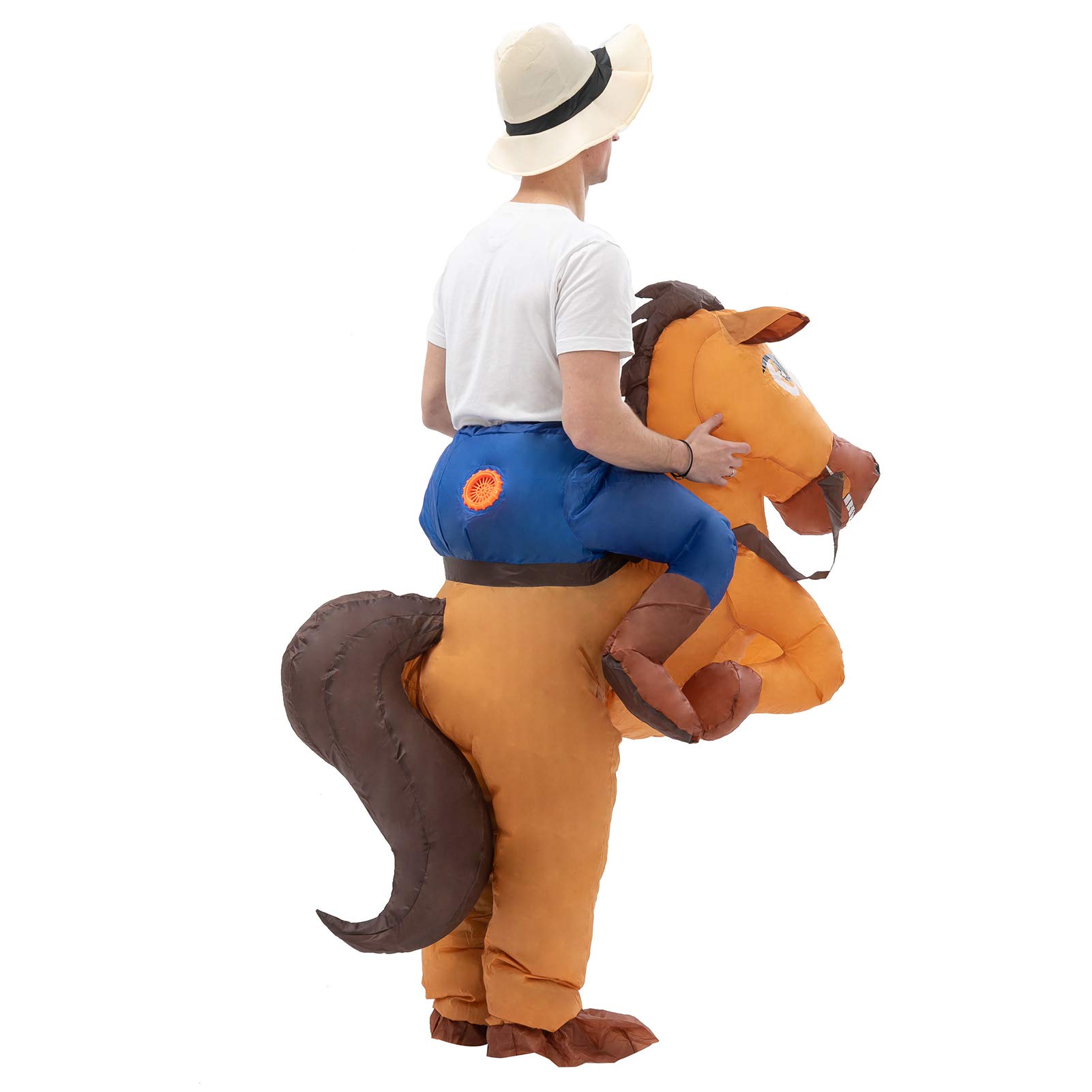 Costumi da cavallo gonfiabili per adulti equitazione costume da cavallo soffiaggio up cavallo vestito divertente fantasia per Halloween