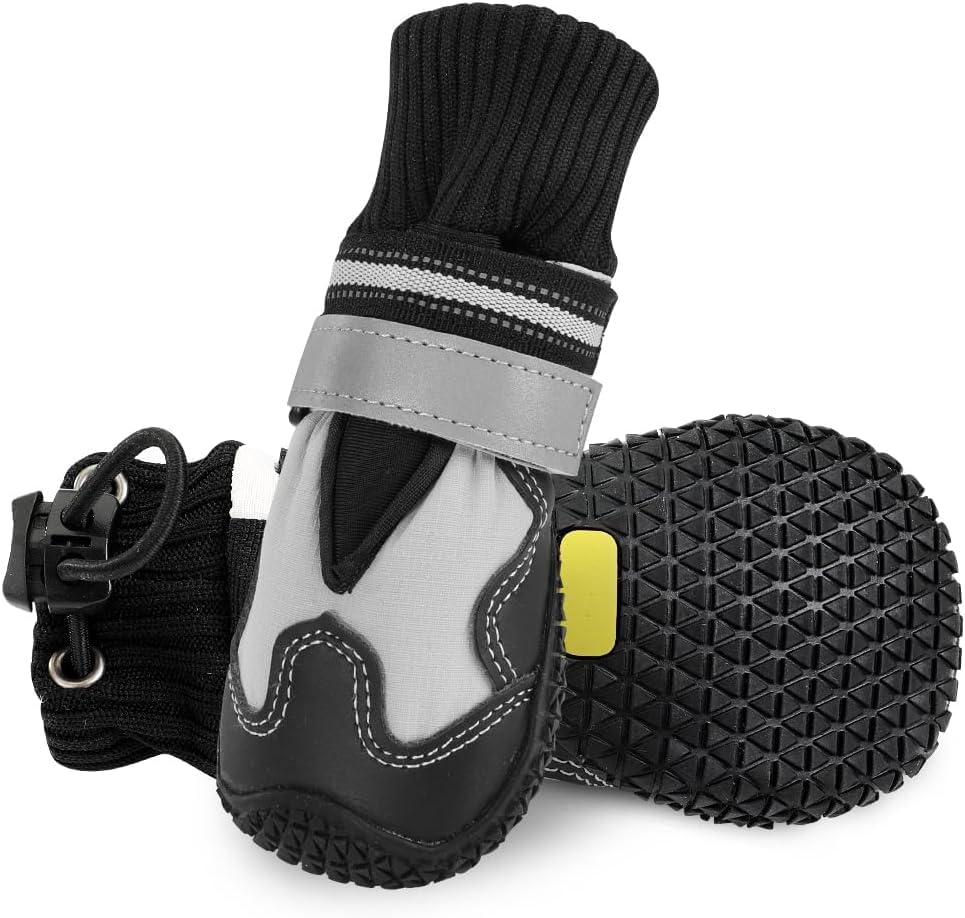 SlowTon Hundeschuhe pfotenschutz, rutschfeste wasserdichte Hunde Schuhe Gummisohlen mit reflektierenden,Dog Haustiere Winter Schnee Hundestiefel für große mittlere kleine Hunde Outdoor Laufen