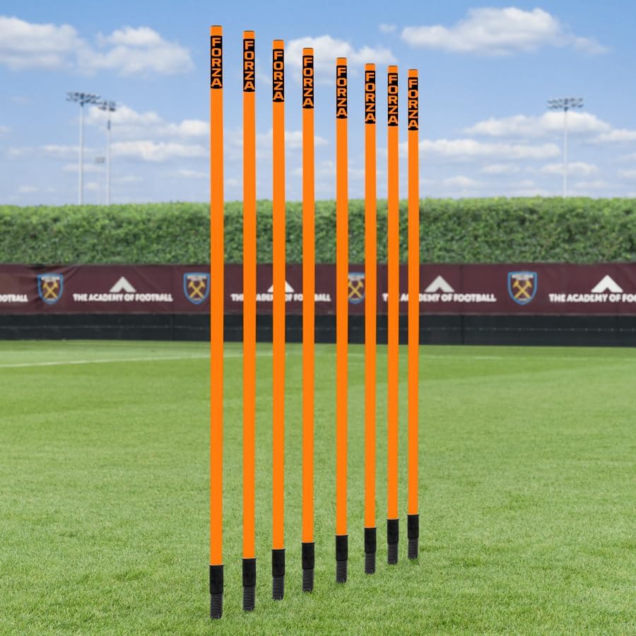 FORZA Slalom Poles – 5ft & 6ft Shatterproof Agility Training Poles with Stainless Steel Ground Spikes -Packs of 8 or 16 – Multi-Color Sports Agility Equipment
