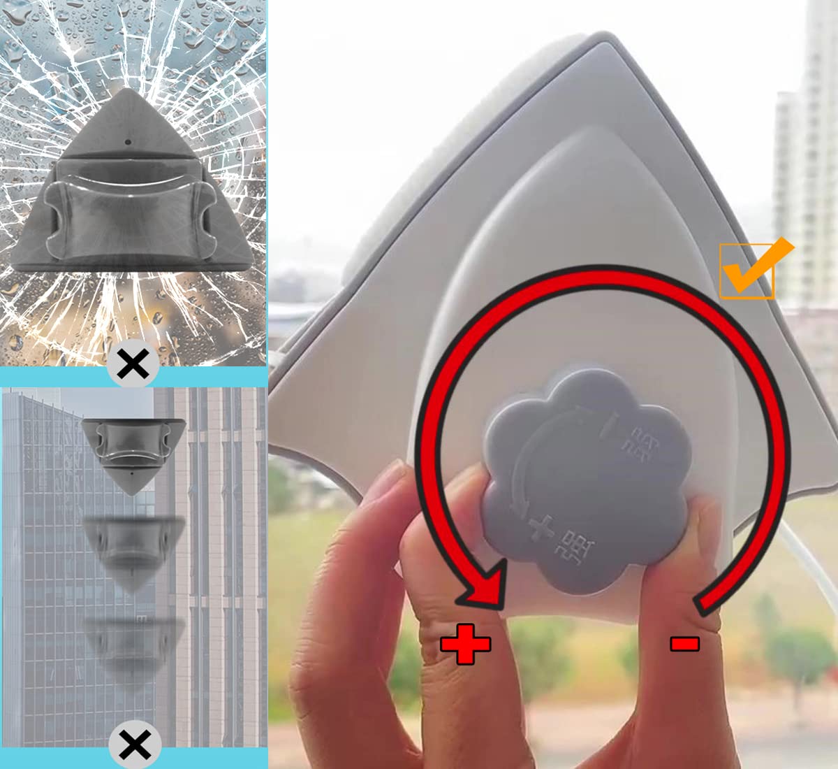 Hooha Magnetischer Fensterreiniger für 3-35mm Fenster Water-Filled Fensterputzer Doppelseiten Magnetisch Professionell Fensterwischer Enthält insgesamt 30 Schwämme (Regulierbarer Magnetische 3-26mm)