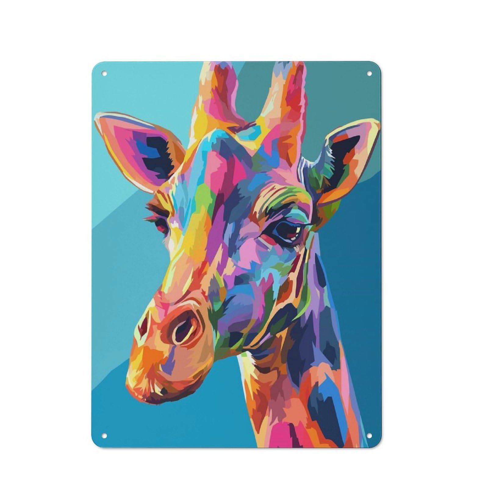 Junmoney Style-22 Colorful Giraffe Portrait(2) Cottage Style Metal Wall Decor 40X30cm, Country Metal Sign For Kitchen, Cottage, Porch Or Garden Room
