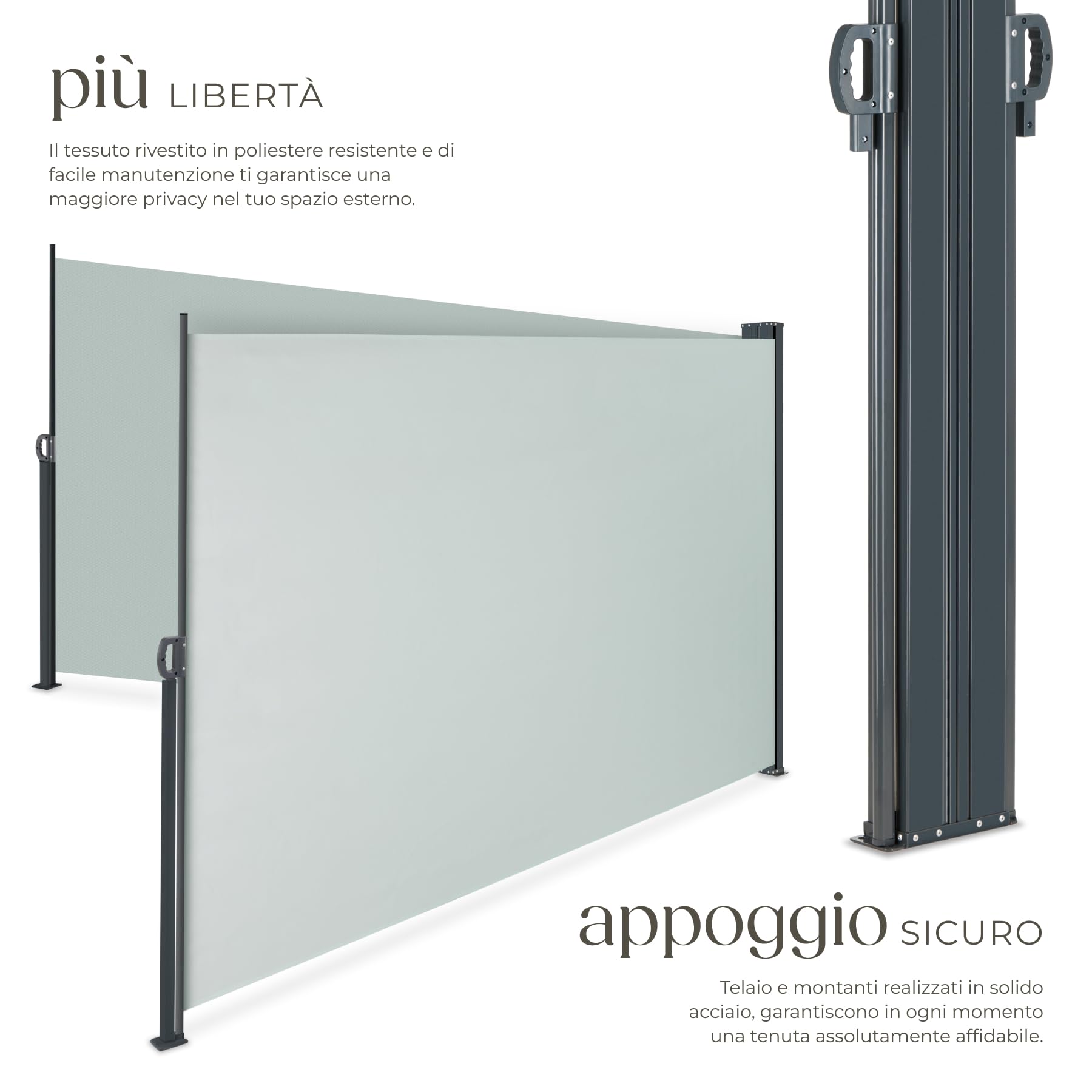 tectake® Tenda da Sole per Esterno Laterale Doppia Estensibile, 600 x 160 x 9 cm, Parasole Retrattile, Frangivista Giardino e Terrazzo Privacy, Avvolgimento Automatico, Struttura in Acciaio - Grigio