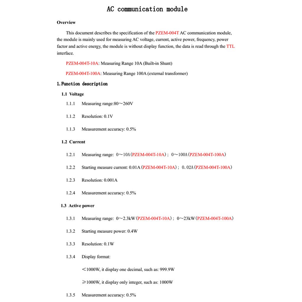 JAGTRADE Communication Module Power Meter Energy Monitor Electricity Monitor PZEM-004T 3.0 Version Communication Module TTL Modbus-RTU Single Phase