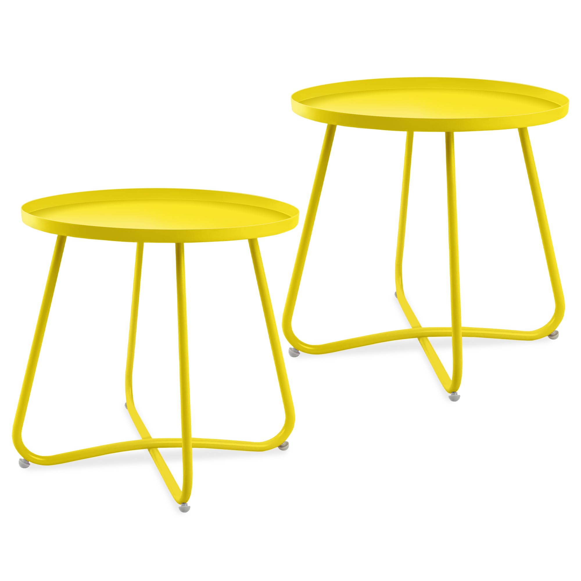 J.M.Deco Outdoor Side Table Set of 2, Small Round Patio Table Weather Resistant Steel, Small Accent End Table for Patio Yard Garden, Balcony, Bedside,