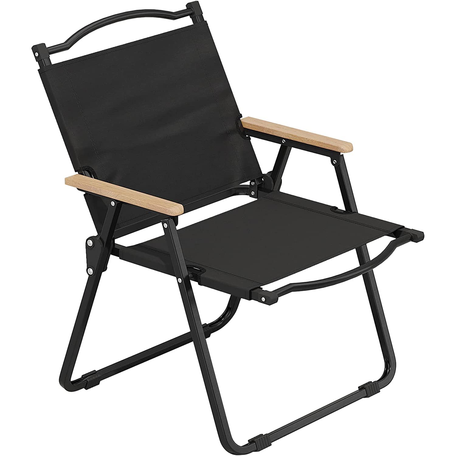 TOMVAES Foldable Fishing Camping Chair,Portable Wooden Beach Chair,Outdoor Picnic Chair,Beech Chair, Outdoor Armchair,for Camping,Travel,and Outdoor Events(Black)