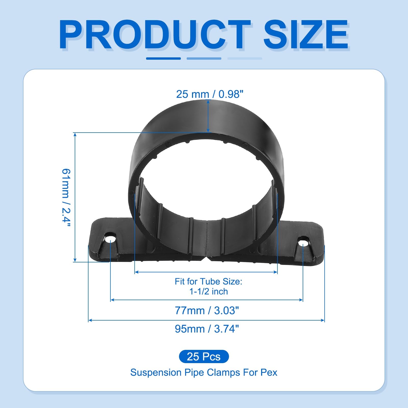 PATIKIL Suspension Pipe Clamps 2 Inch, 25 Pack Standard Tubing Supports for Pex Copper CPVC Pipe Black - Image 2