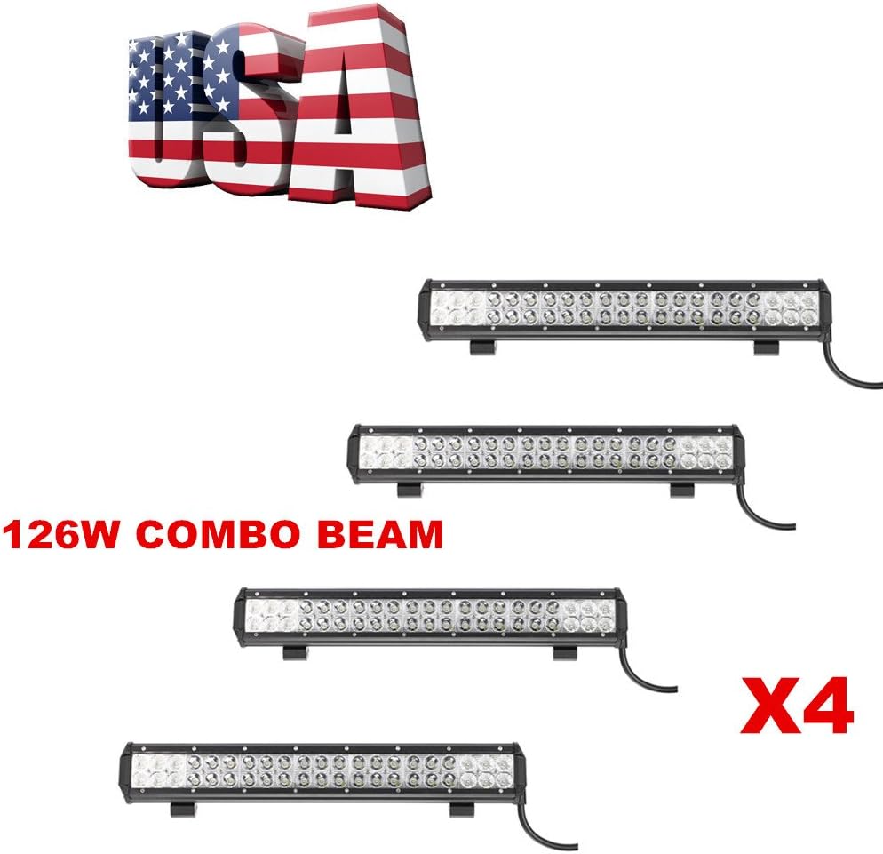 Topcarlight 4pcs 126W 20 inch LED Lights Bar Chips Flood Spot Combo Beam Off Road Truck 4wd SUV ATV Waterproof