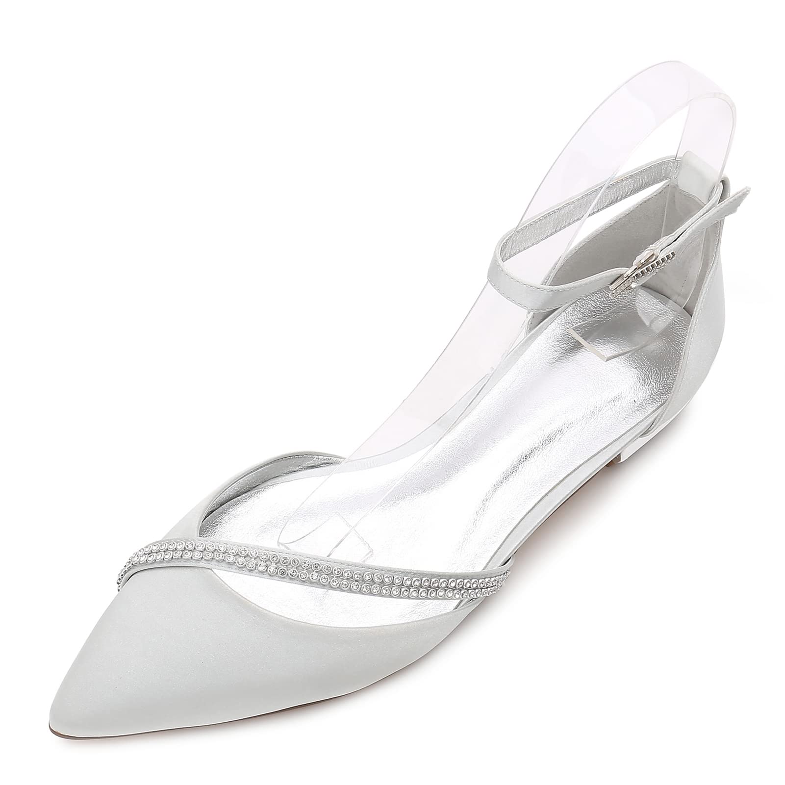 KSTORE Comfortable Flats Fashion Pointed Toe Low Heel Bridal Shoes Evening Party Wedding Shoes with Ankle Strap Formal Shoes