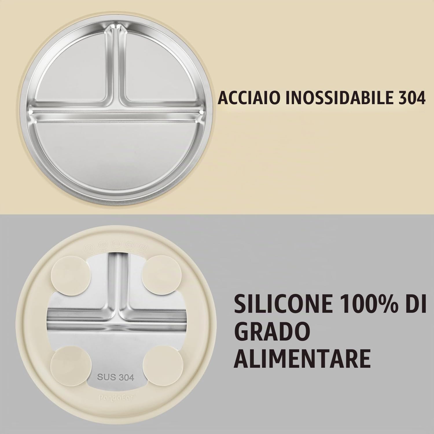 PandaEar Piatti con Ventosa in Acciaio Inox per Bambini Set da 3 (pink)