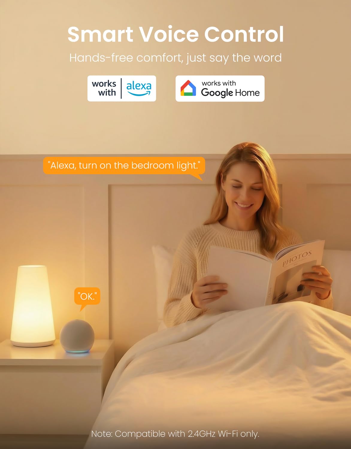 Lampada Ventilatore da Soffitto, Compatibile con Alexa Google Home, Intelligente Pale da Soffitto con Luce e Telecomando, Dimmerabile, Reversibile 6 Velocità, Motore DC, Bianco