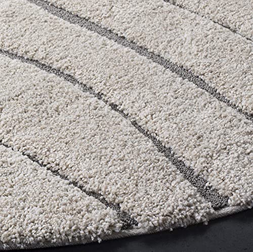 Image of Abstract Wavy Design Round Shaggy Carpet for Living Room, Bedroom, High Low Design Finish Microfiber 1.8 Inch Pile High, 4x4 Feet Ivory|Grey Color