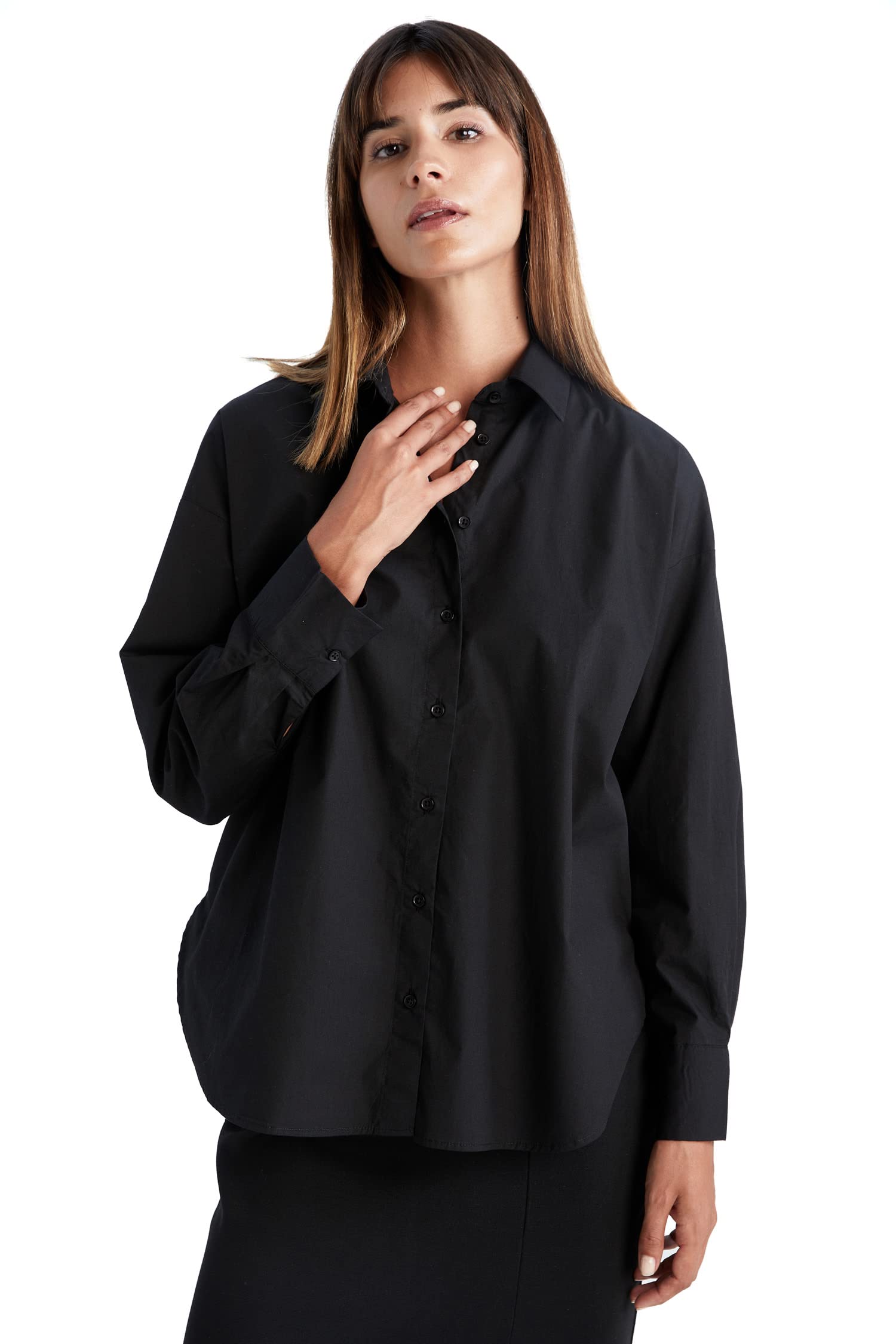 Oversize Fit Pamuklu Uzun Kollu Poplin Gömlek