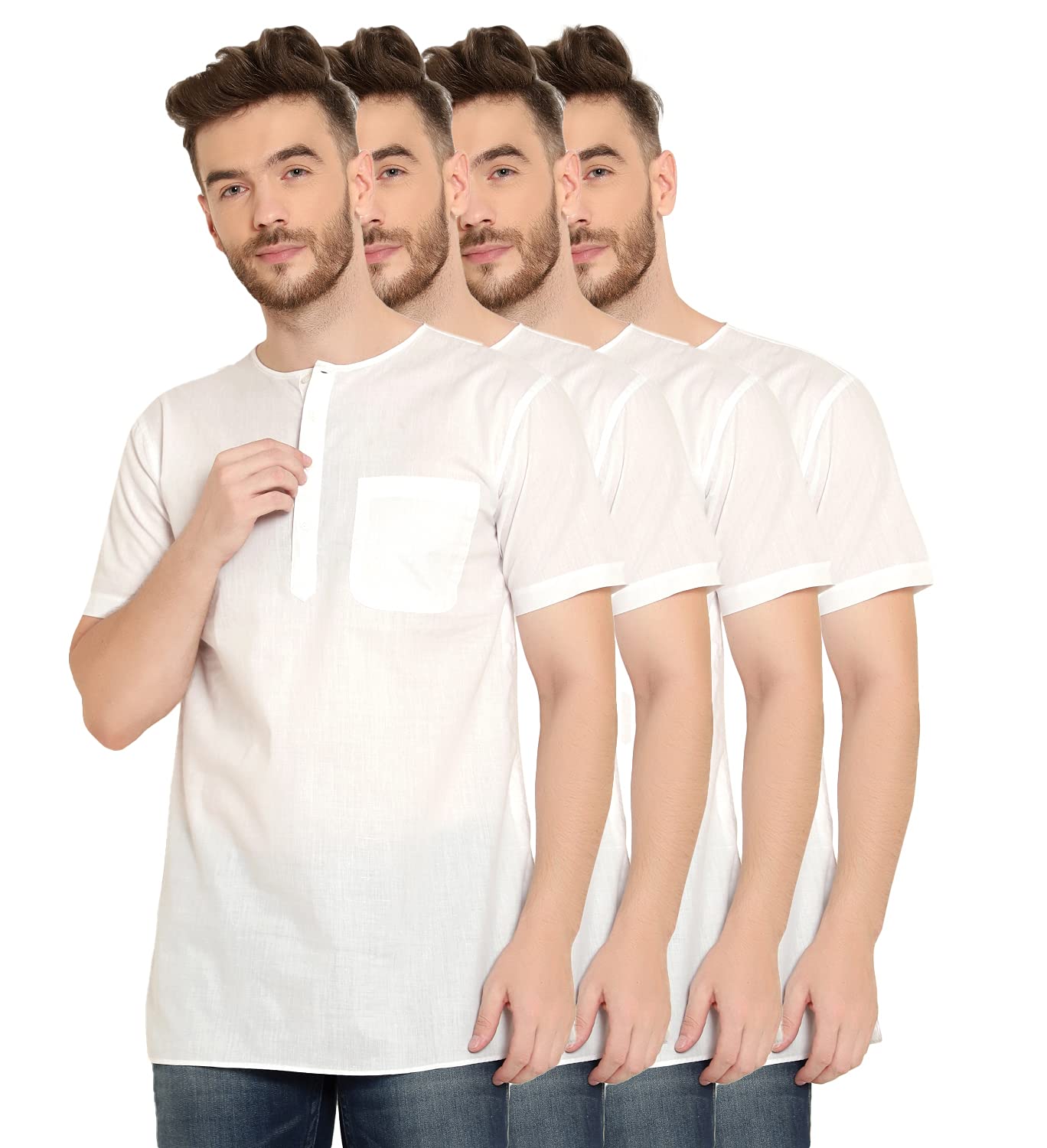 latest chikan garments Latest Chikan Men's Cotton Straight White Short Kurta Half Sleeves (Pack of 4) - Casual Ethnic Summer Wear-picture-45