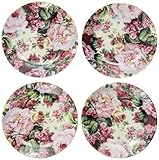 English Rose Pattern Child's Tea Party Fine China Cup Cake Plates - Set of Four