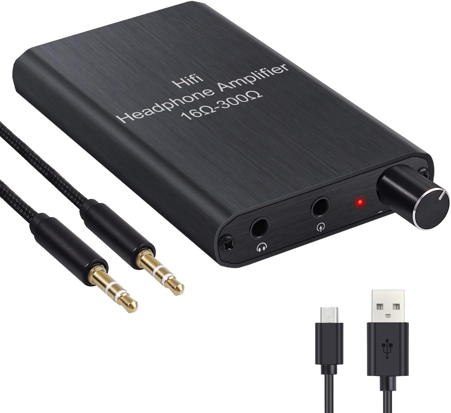 LiNKFOR HiFi Headphone Amplifier 16-300Ω Gain Switch 3.5mm Portable Headphone Amplifier Rechargeable Earphone Amplifier Aluminum Matte Surface with 1.2m/3.9ft USB Cable for MP3 iPods Phones Laptops