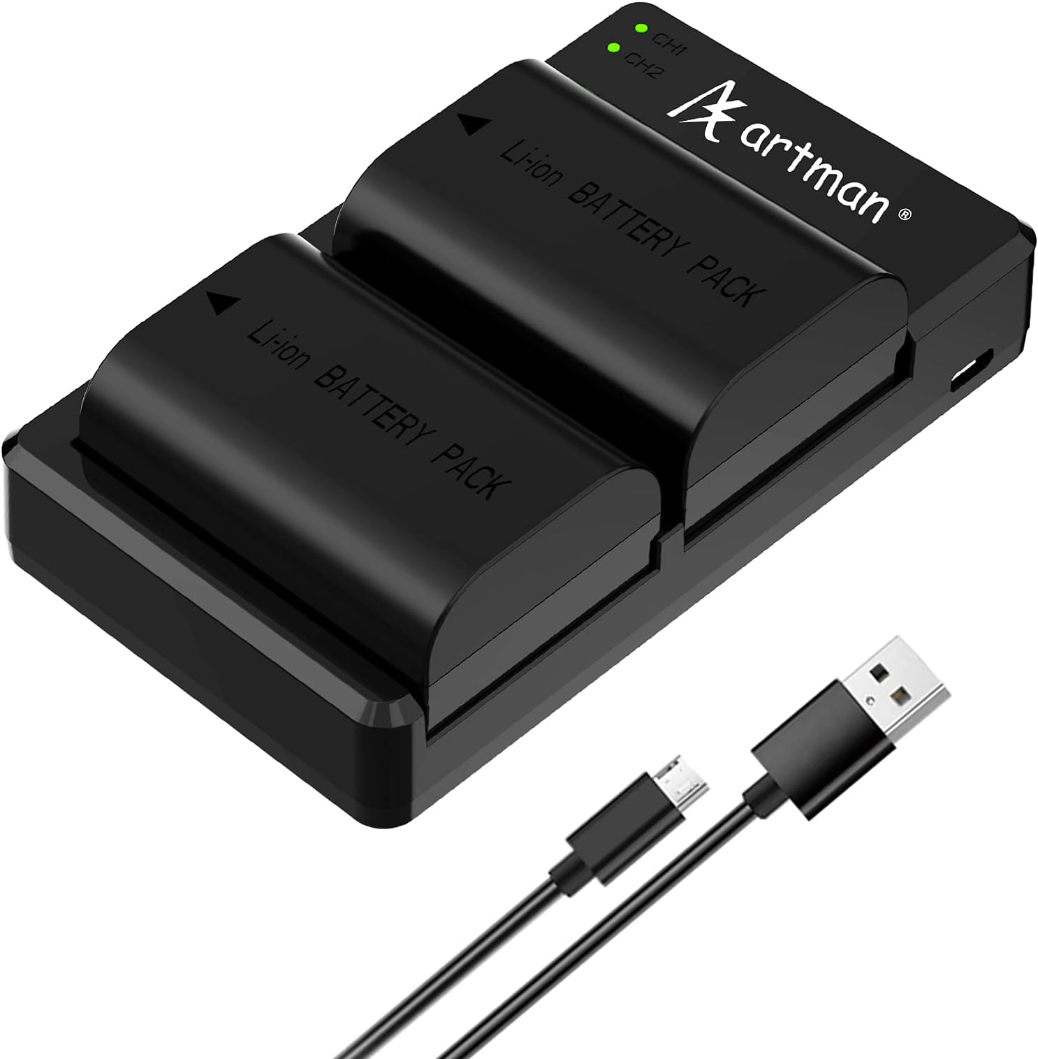 Artman 2-Pack LP-E6 LP-E6N Batteries and Dual Micro USB Charger for Canon 5D Mark II III and IV, 70D, 5Ds, 6D, 5Ds, 80D, 7D, 60D, 5Ds R DSLR Cameras (2200mAh,2-Pack)