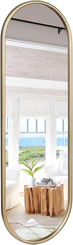 Miniatura 1 de VVK Espejo ovalado dorado de longitud completa para pared, espejo antiguo de 47 pulgadas, círculo de espejo con marco de metal dorado, espejo