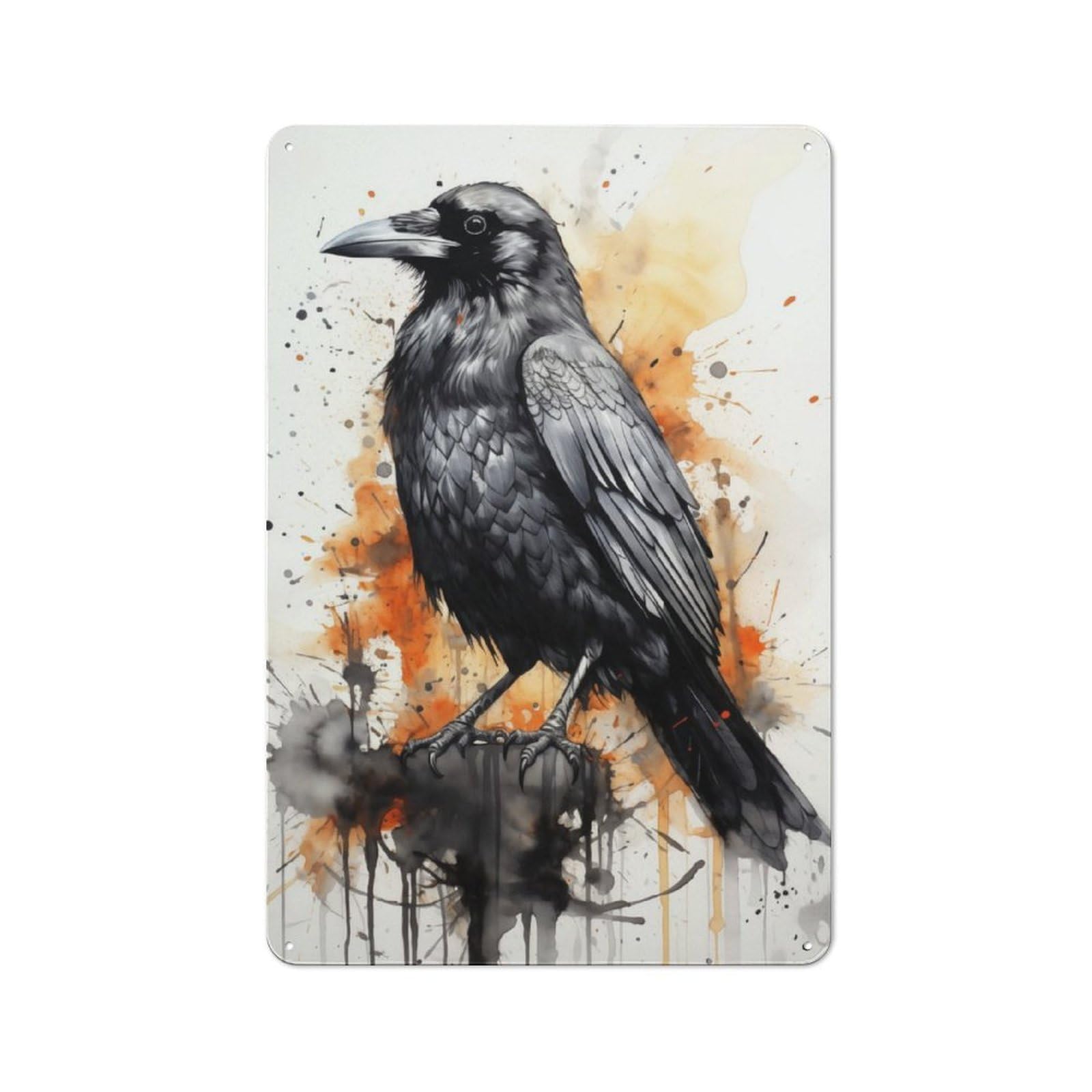 Junmoney Ravens Watercolor Tin Wall Plaque 30X20cm With For Dining Room Or Kitchen, For Vintage Wall Decor Fans, For Themed Room Decoration