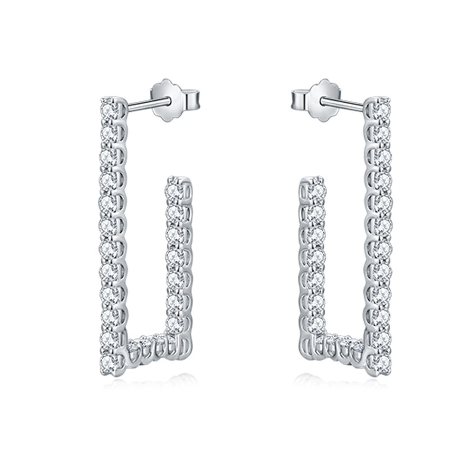 Ohrringe Weißgold 375 9K / 585 14K / 750 18K Damen, Geometrisch mit Moissanit 1,24 Karat, Damen Ohrringe Silber Stecker