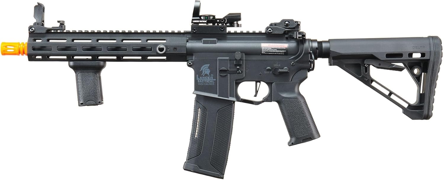 Lancer Tactical Gen 3 Hellion MLOK 10" Delta Stock Airsoft Rifle Lipo Battery Pack with Red Dot Sight & Grip