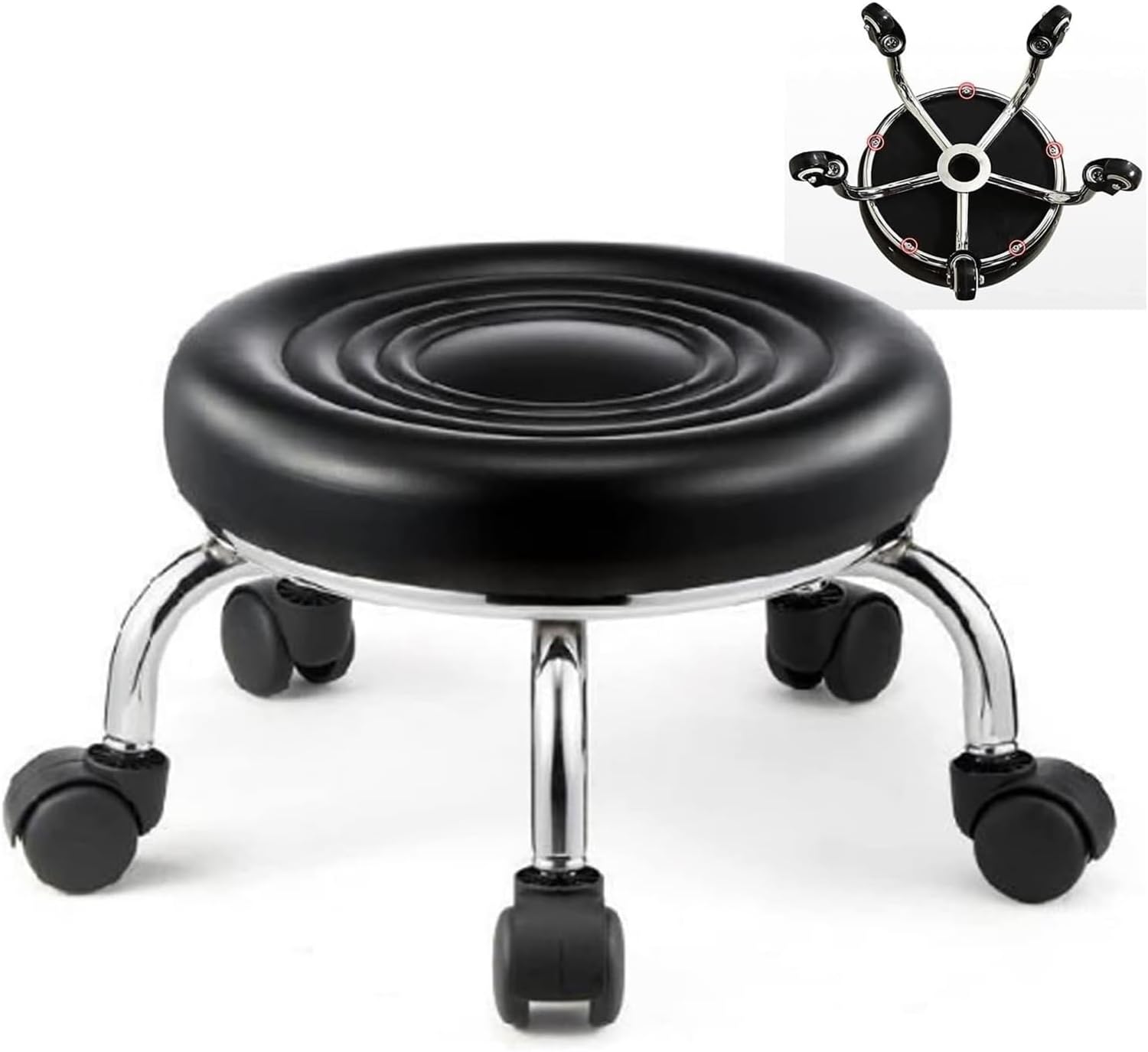 Low Stool with Wheels for Cleaning, Roller Seat 360 Rotating PU Leather Wheel Stool Chair Round Rolling Seat Stool for Home Office Or Fitness Sport Or Garage Shop(Red,H 31 X W 33cm) (Red H 31 X W 33c