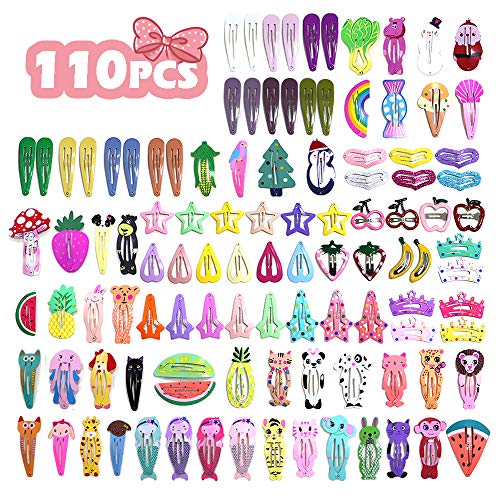 VCOSTORE 110 piezas Clips de dibujos animados Clips para el cabello a presión bonitos Broches de metal a presión Clips de estilo múltiple Accesorios para el cabello para niña Cover