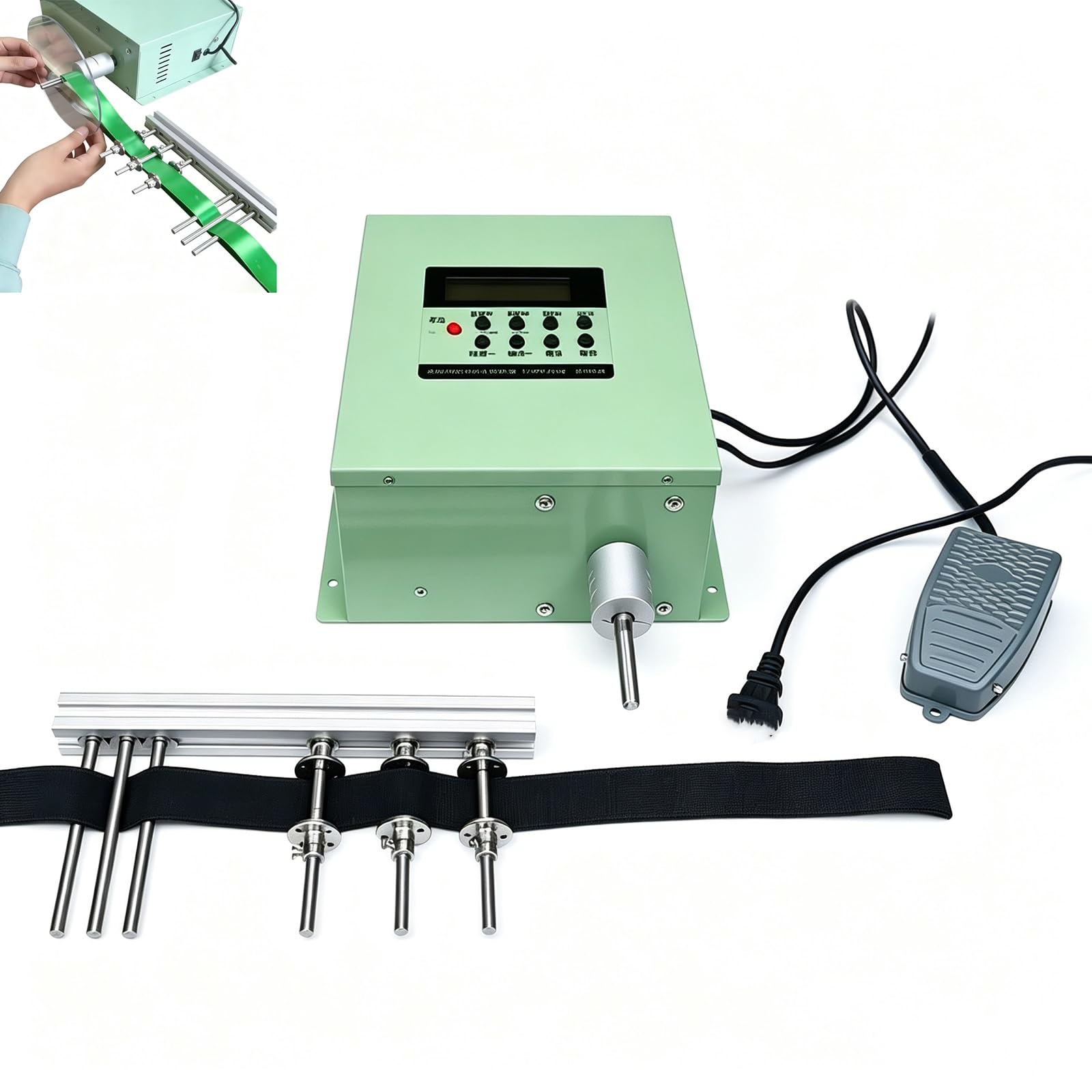 Machine à rouler le ruban automatique, électrique 180 W à couple élevé pour sangles et lacets, réglage du cycle réglable de 1 à 999 avec contrôle à pédale réactif