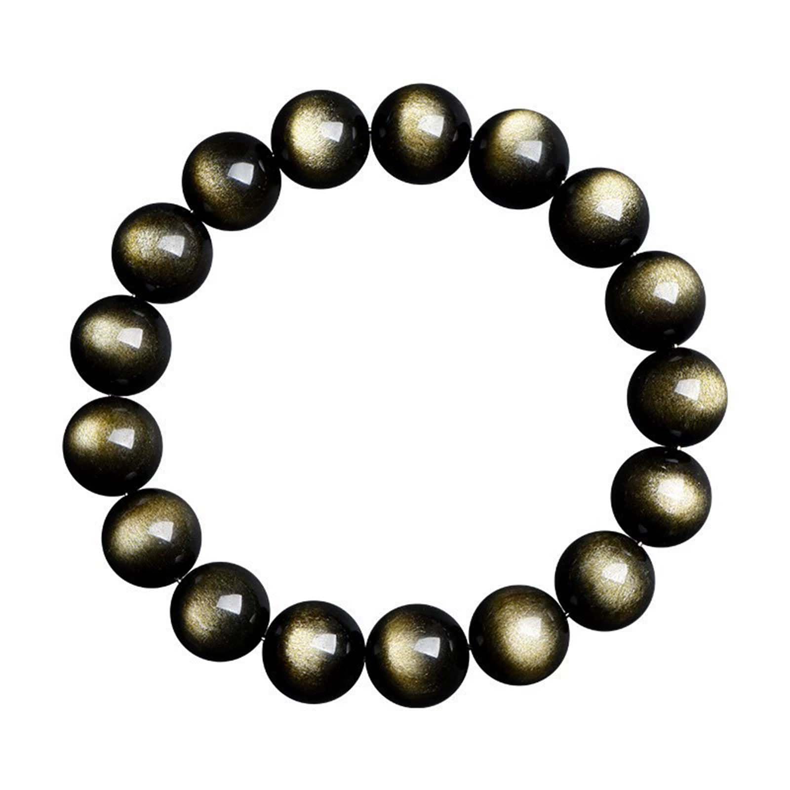 Pulsera de Cuentas Redondas elásticas de obsidiana Dorada Natural
