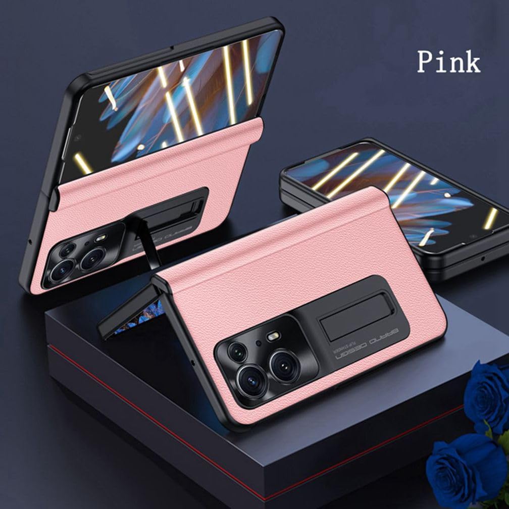 Leather Case for Oppo Find N2 5G, Hinged Cover for Oppo Find N 2 Phone, Bracket, Mobile Phone Shell, Support Frame -Pink