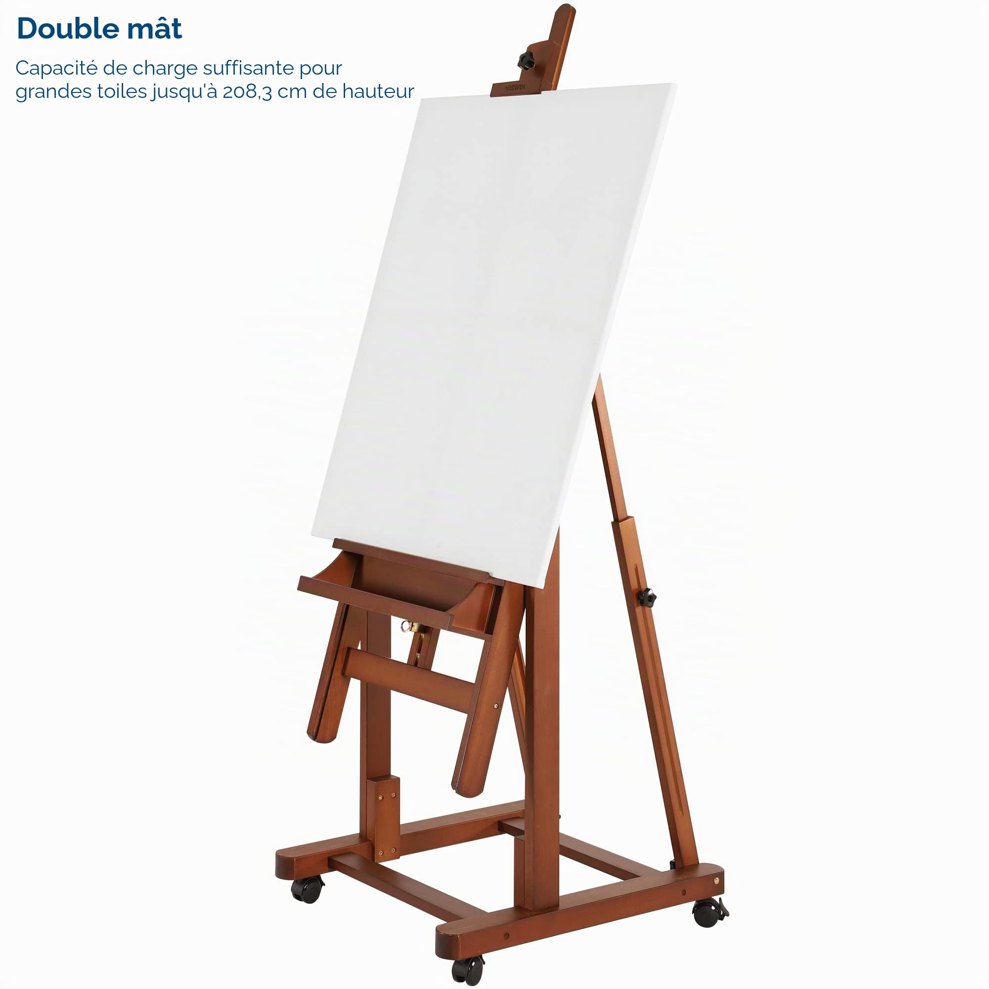 VISWIN Chevalet à cadre en H extra large, chevalet de studio convertible en bois de hêtre massif avec rangement, support de chevalet de peinture d'artiste réglable avec roues pour adulte