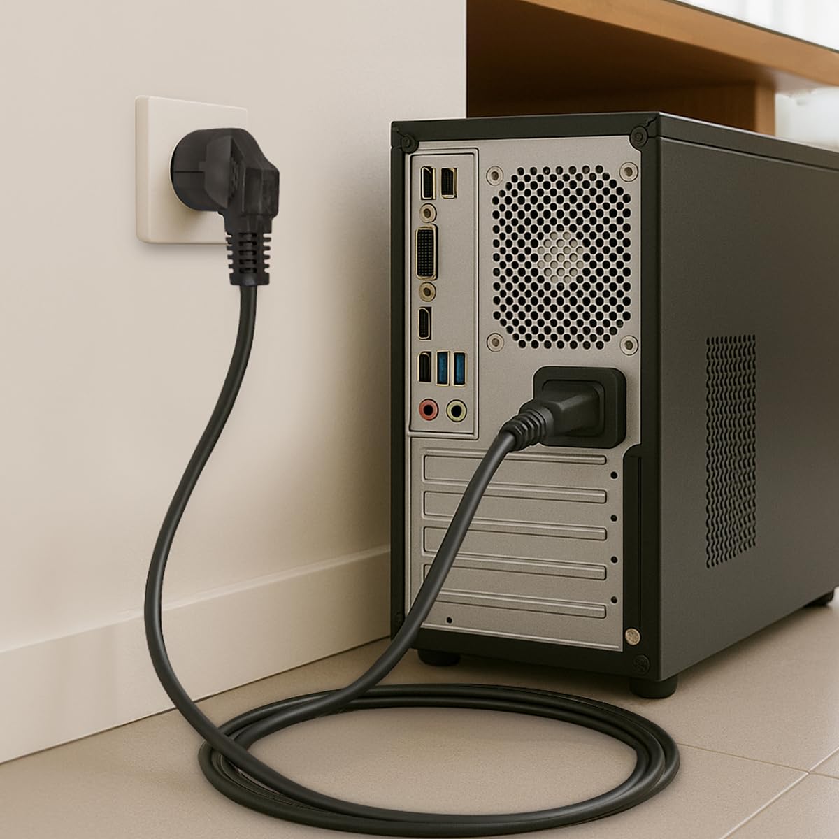 Zestaw 5 kabli zasilających 5 m do urządzeń z wtyczką CEE 7/7 Schuko do IEC 320 C13, do komputera, monitora, telewizora, ekranu komputera, projektora, sprzętu AGD